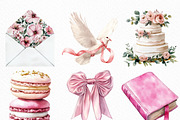 Watercolor Pink Wedding Day Clipart, an Illustration by Craft Nest (Thumbnail 3 of 6)