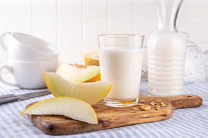 Alternative vegan, lactose-free melon seeds milk, a Food & Drink Photo by Rimma