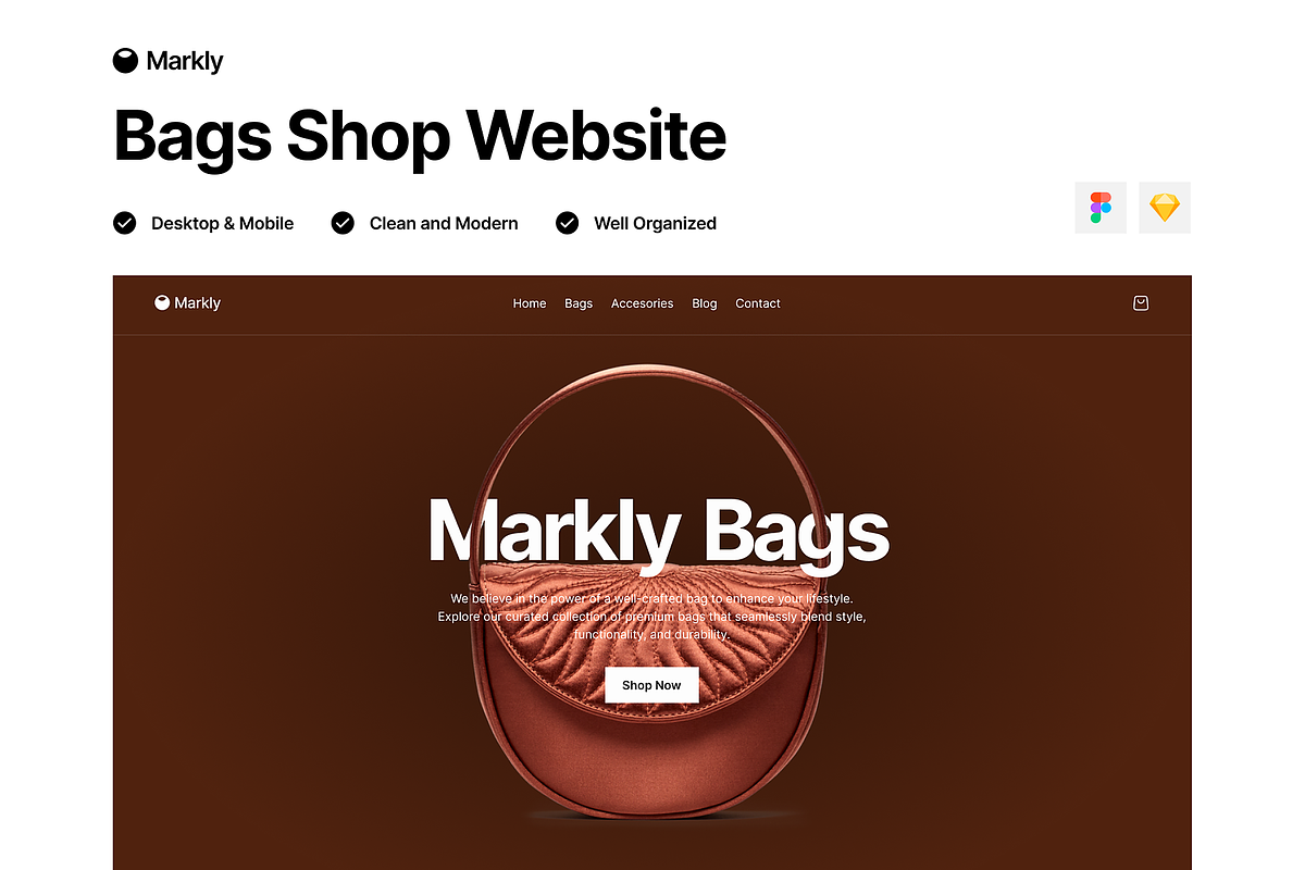 Markly Bags Shop Website, an UI Kit Template by DjectStudio (Photo 1 of 5)