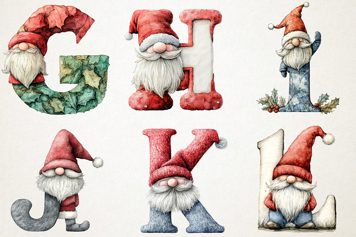 Christmas Gnomes Alphabet Png Clipar, an Illustration by RobertsArt (Photo 3 of 7)