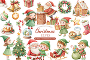 Christmas Elf Watercolor Clipart Set, a Decorative Illustration by MockupWizard (Thumbnail 1 of 6)