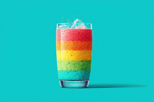 Colorful layered drink in a glass, a Food & Drink Photo by AlyaAnd