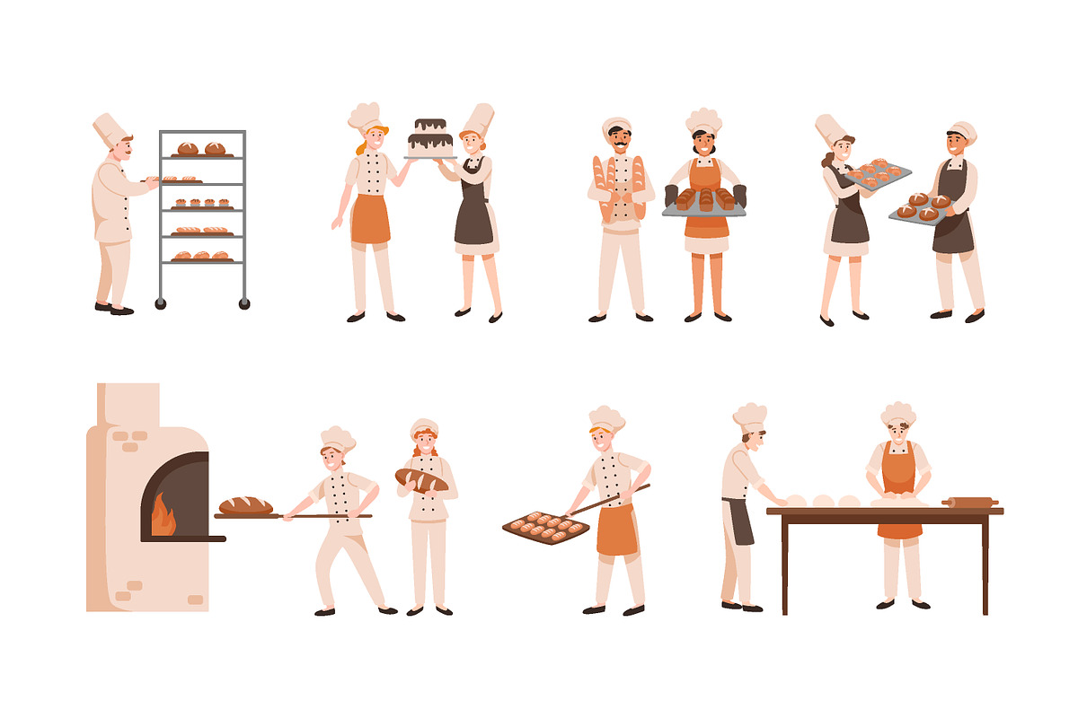 Bakers baking bread, buns set, a Person Illustration by Good Studio (Photo 1 of 5)