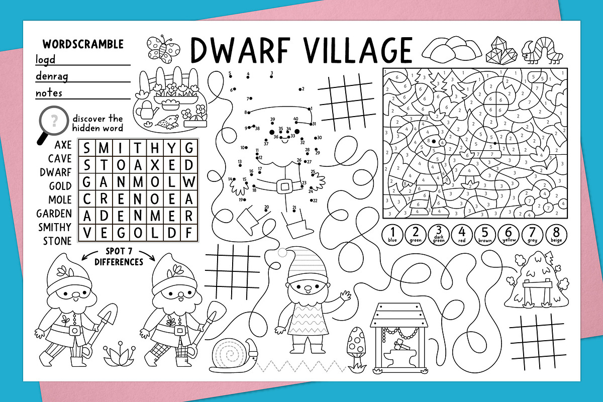Dwarf village activity placemats, an Education Illustration by Lexi Claus (Photo 4 of 6)