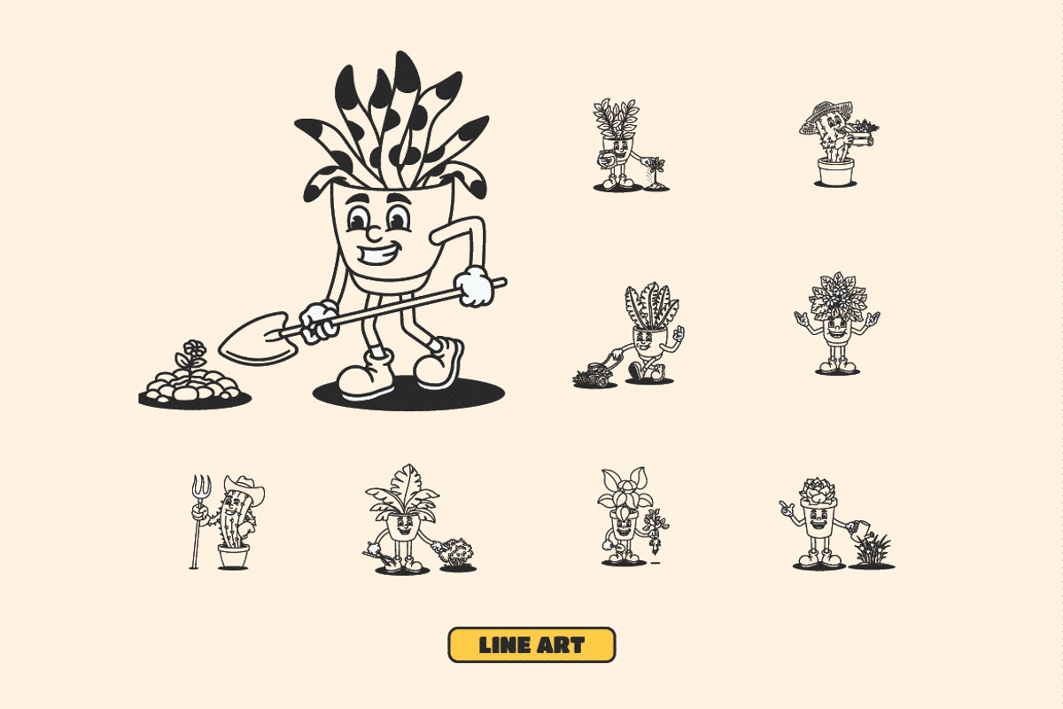 Retro Plant Mascot Illustration, an Object Illustration by Decoconio Design (Photo 4 of 8)