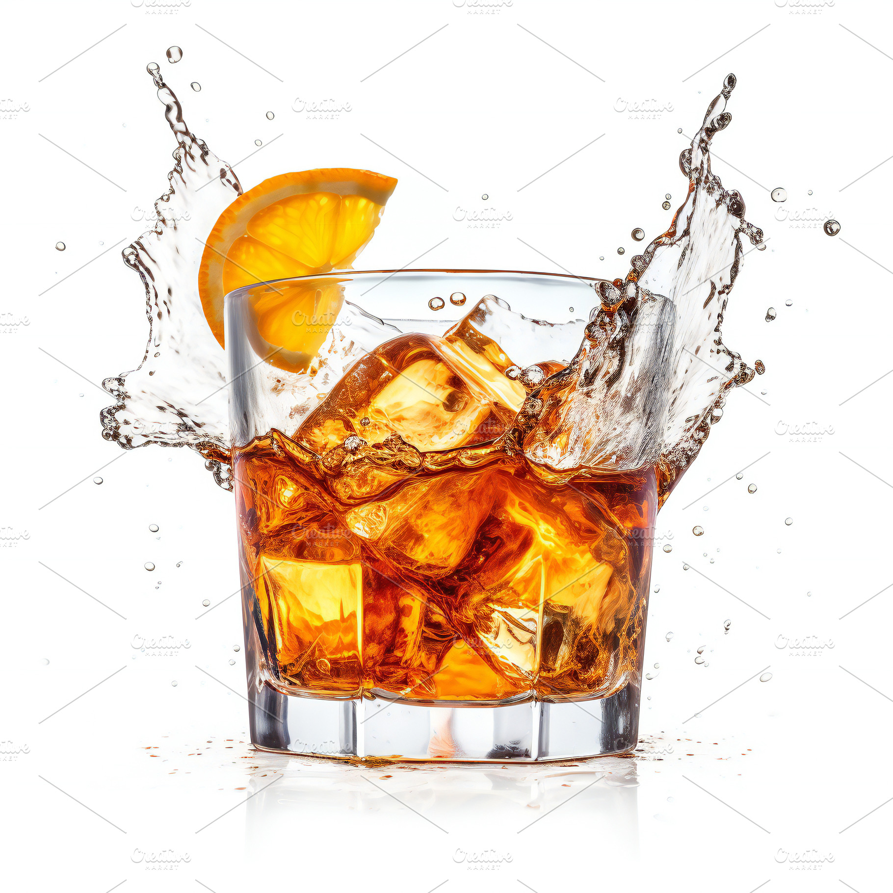 Cocktail glass splashing with ice cubes, a Photo by Grafvision photography