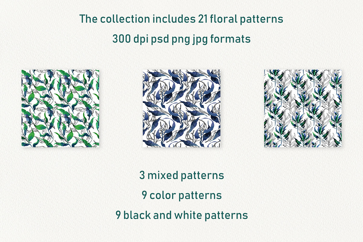 Lineart floral leaves patterns, a Texture Illustration by Dina Guiter (Photo 11 of 20)