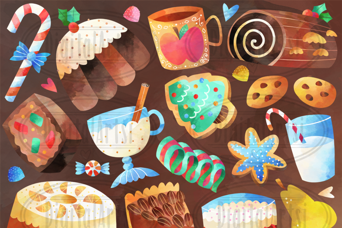 Watercolor Christmas Treats Clipart, an Illustration by DigitalArtsi (Photo 2 of 3)