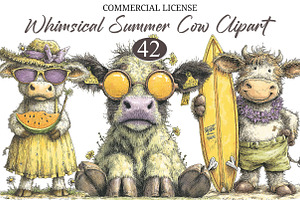 Whimsical Summer Cow Clipart, a Seasonal Illustration by designcity5