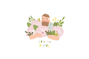 Cartoon Man holding Bouquet of, a Person Illustration by Maria Starus