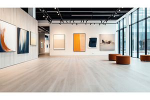 Modern art gallery interior with, an Abstract Photo by Sergey Kotenev