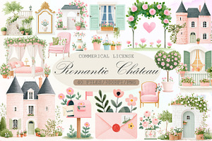 Romantic Château Watercolor Clipart, an Illustration by Sublimation Artist