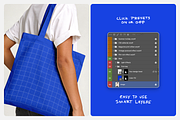 Young woman wearing canvas tote bag, a Merchandise Mockup by Mockingbird (Thumbnail 5 of 6)