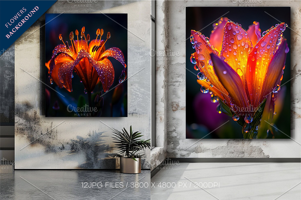 Macro Neon flowers. Wall art., a Decorative Illustration by KENO Mascots (Photo 4 of 5)