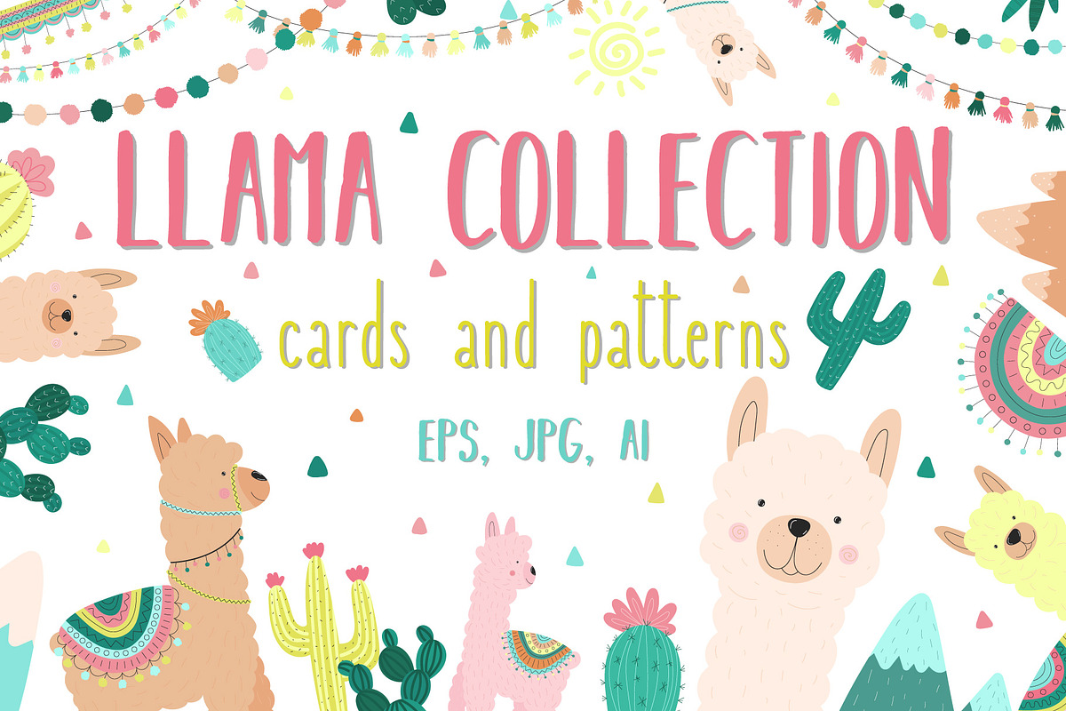 Hand-drawn llama collection, an Animal Illustration by Samsonchik Store (Photo 1 of 6)
