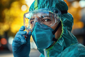 Healthcare worker prepares for dutie, a Photo by Tanuart