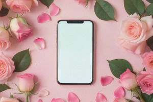 smartphone, background of roses, a Technology Photo by itakdalee