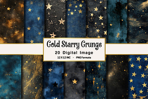 Gold Starry Grunge Digital Paper, an Illustration by OK Design