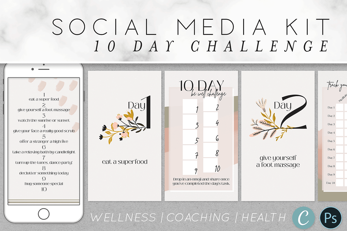 Wellness Challenge Instagram Kit, a Social Media Template by Ashley Alexandra Design (Photo 1 of 8)
