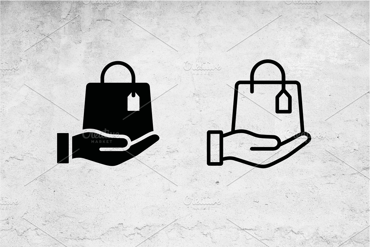 Hand Holding Shopping Bag Icons Set, an Outline Icon by Artonix (Photo 2 of 2)