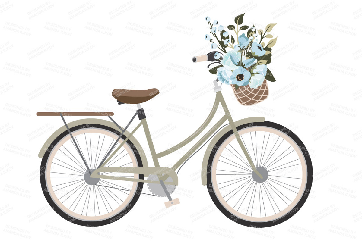 Soft Blue Vector Bicycle & Flowers, an Illustration by Amanda Ilkov (Photo 3 of 5)