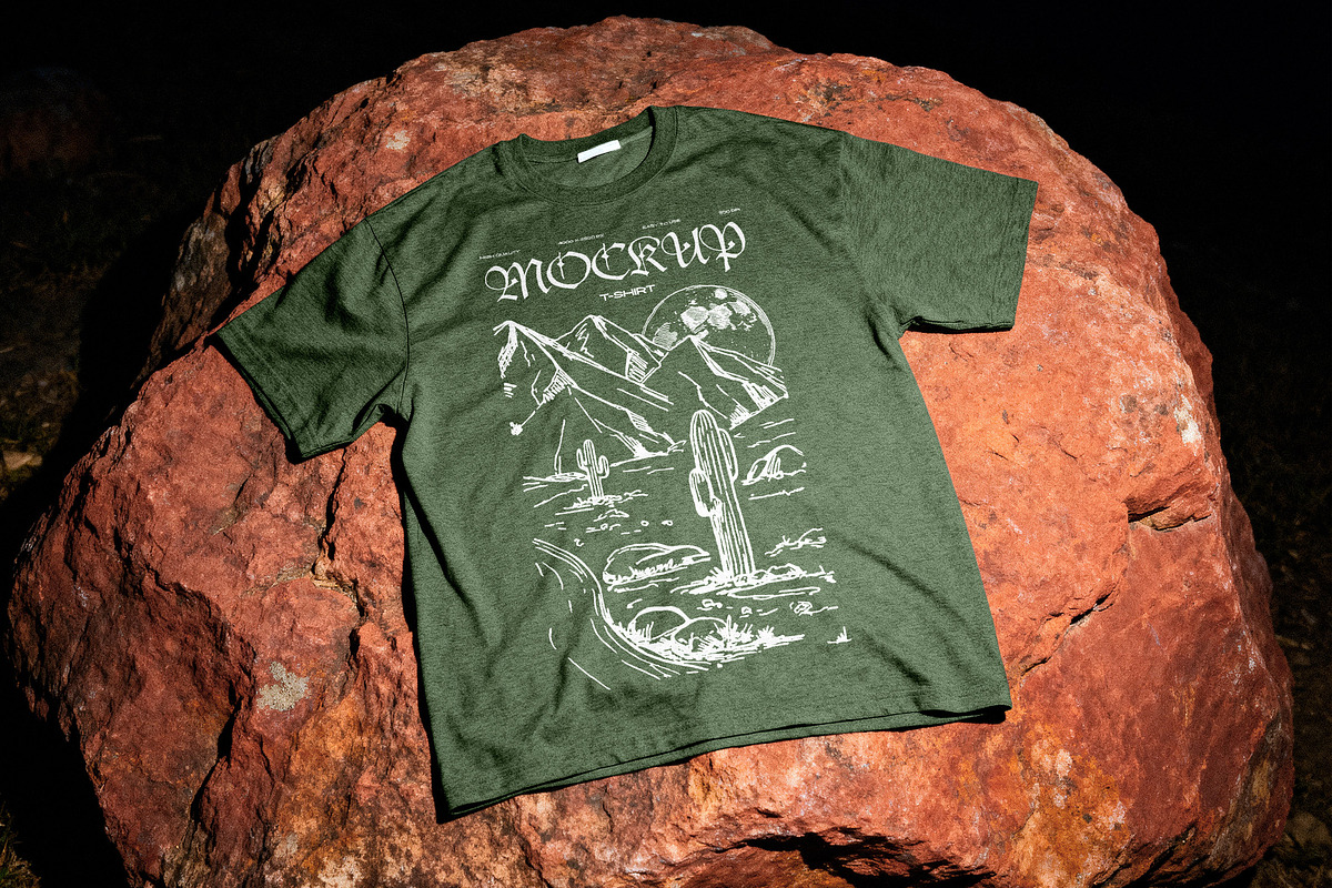 Outdoor T-Shirt Mockup on Stone, a Shirt Mockup by Design Squad (Photo 4 of 4)