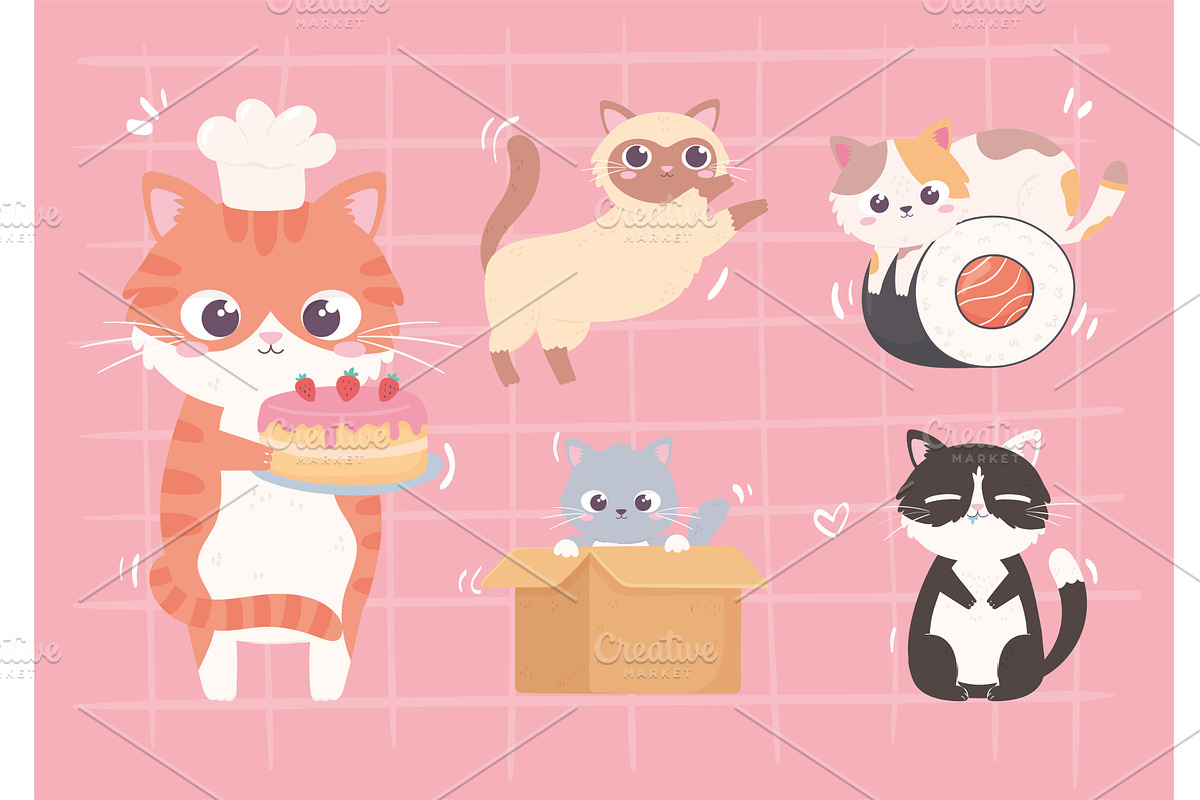 cute little kitties set, an Animal Illustration by studiogstock