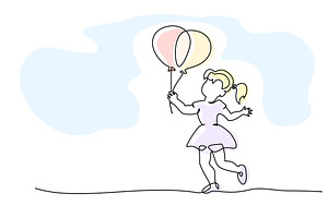 Girl with the balloons, birthday, an Education Illustration by Valenty