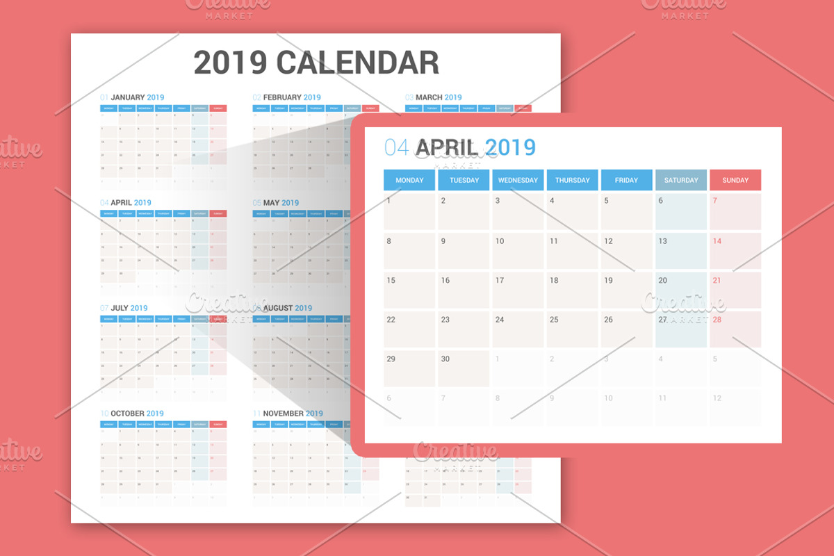 Calendar 2019 Planner Design, a Stationery Template by WORAKAMON Design Studio (Photo 3 of 4)