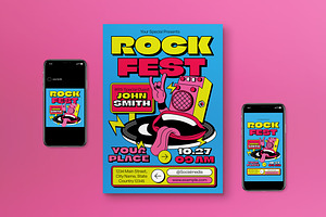 Blue Psychedelic Rock Fest Flyer Set, a Flyer Template by graphicook