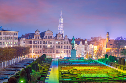 Brussels cityscape from Monts des Arts at twilight