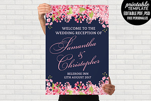 Navy Wedding Welcome poster, a Stationery Template by Blush Roses Print