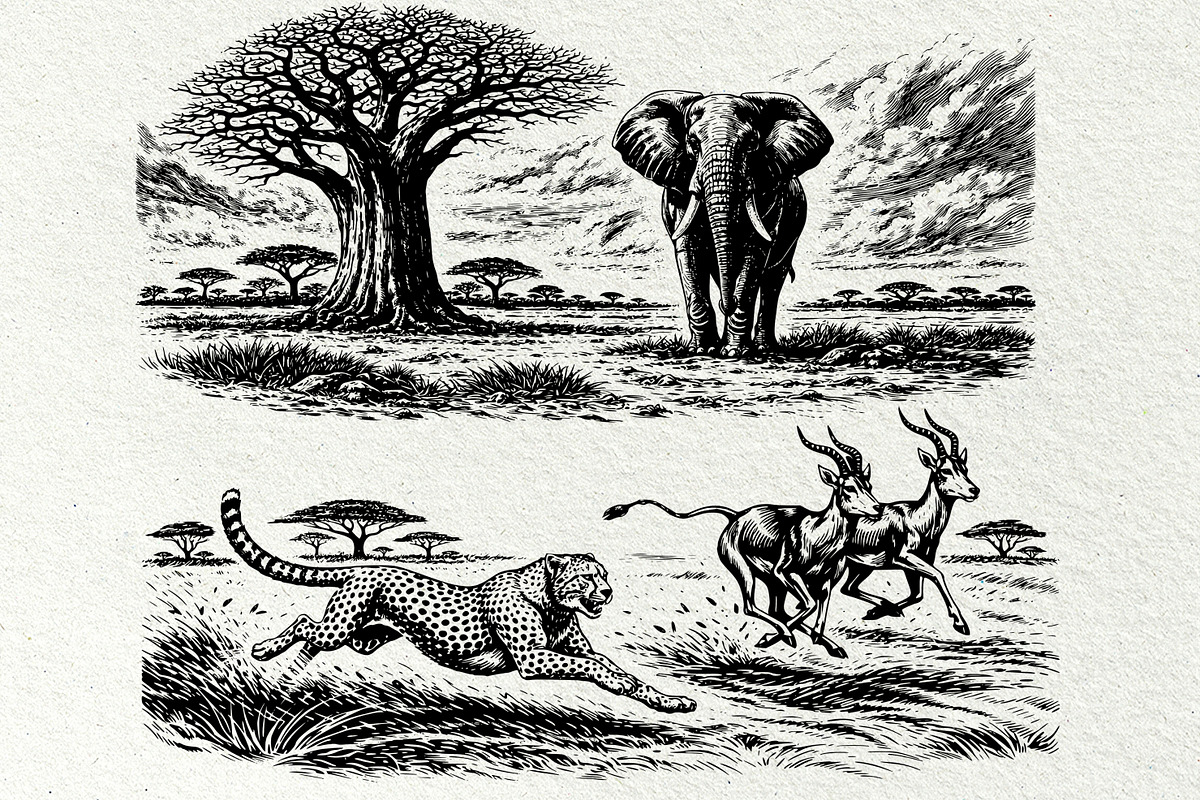 Savannah Scene Wildlife Graphics, an Animal Illustration by DENIDigitalArtSudio (Photo 3 of 8)