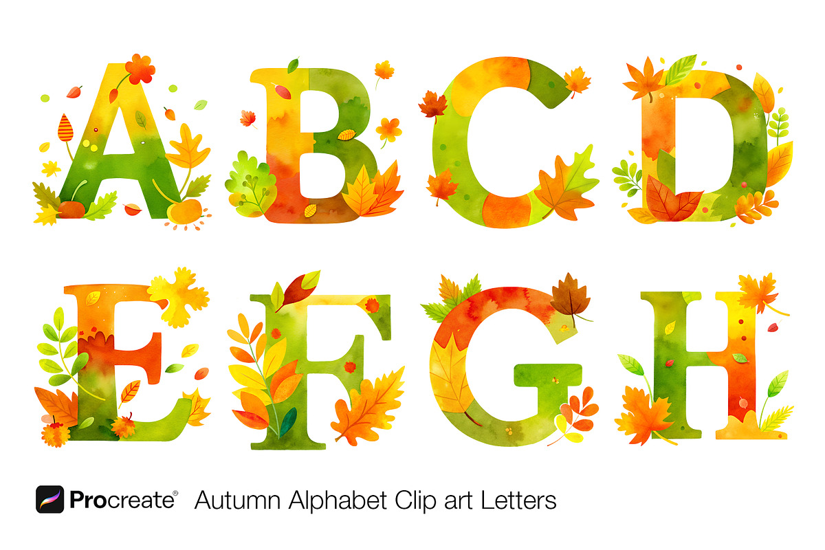 Autumn Alphabet Clipart – Hand-Paint, an Object Illustration by crafty (Photo 5 of 13)