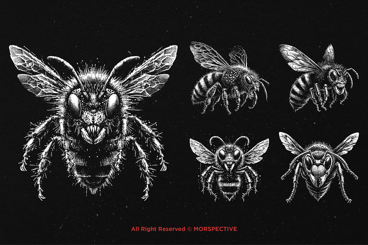 10 Bundle Dark Art Bumble Bee Skull, an Illustration by Morspective (Photo 3 of 7)