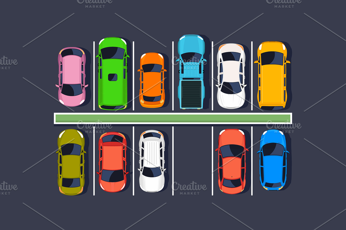 Top view parking lot with colourful, a Transportation Illustration by Yayasya (Photo 2 of 3)
