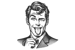 Man Winking and Sticking Out Tongue, a Person Illustration by AlexArt