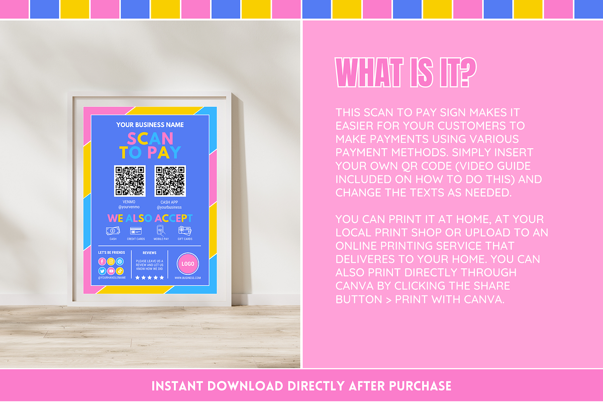 Colorful Scan to Pay sign, a Stationery Template by SunshineStudioBoutique (Photo 2 of 10)