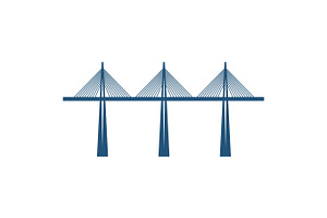 Cable-stayed Bridge On Three Supports Blue Silhouette Vector Illustration