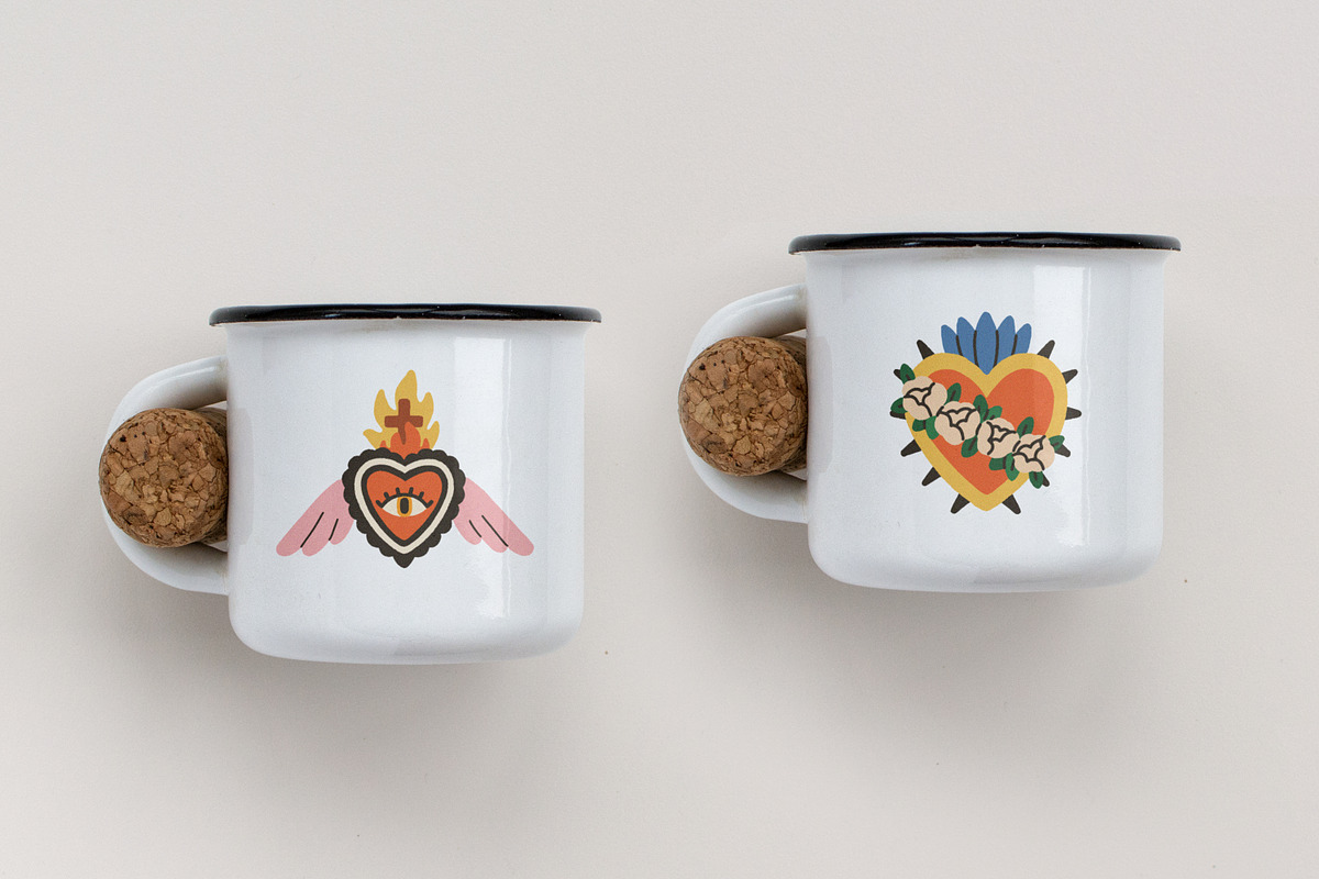 Vintage sacred Mexican hearts set, a Decorative Illustration by Good Studio (Photo 9 of 10)