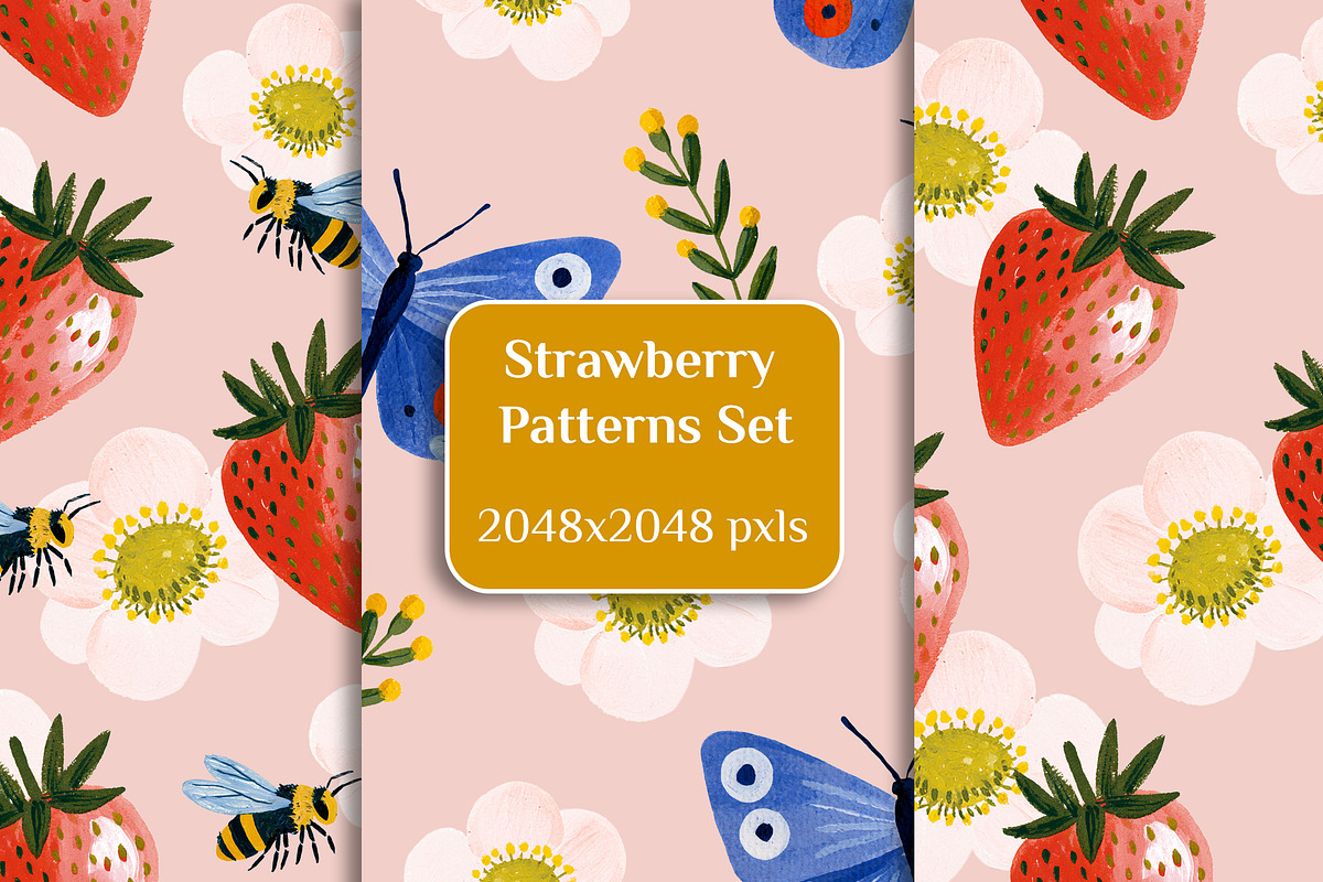 Strawberry Gouache Style Pattern Set, a Pattern Graphic by LoveDesignShop (Photo 1 of 4)