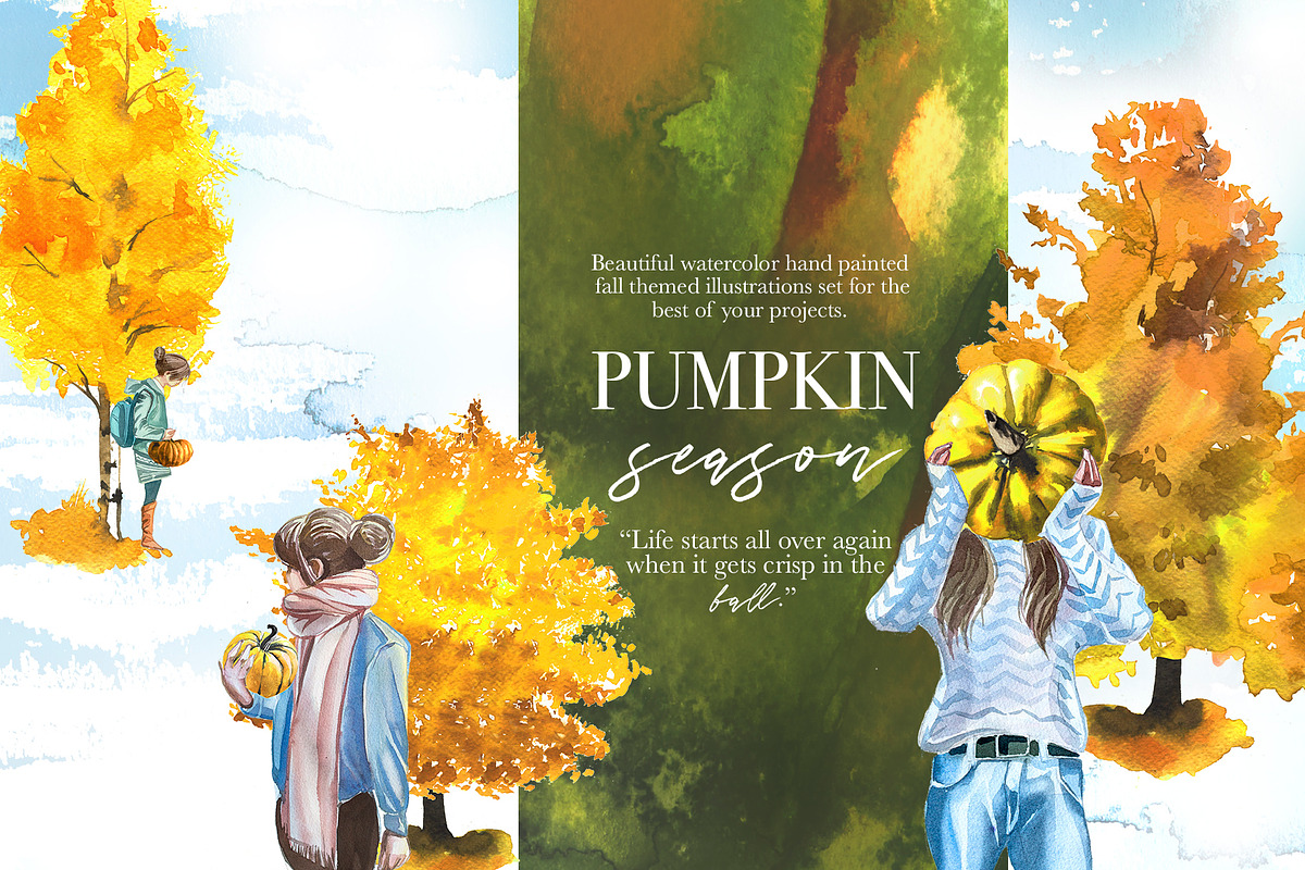 Watercolor Pumpkin Season Clipart, a Seasonal Illustration by ArtCreationsDesign (Photo 14 of 22)