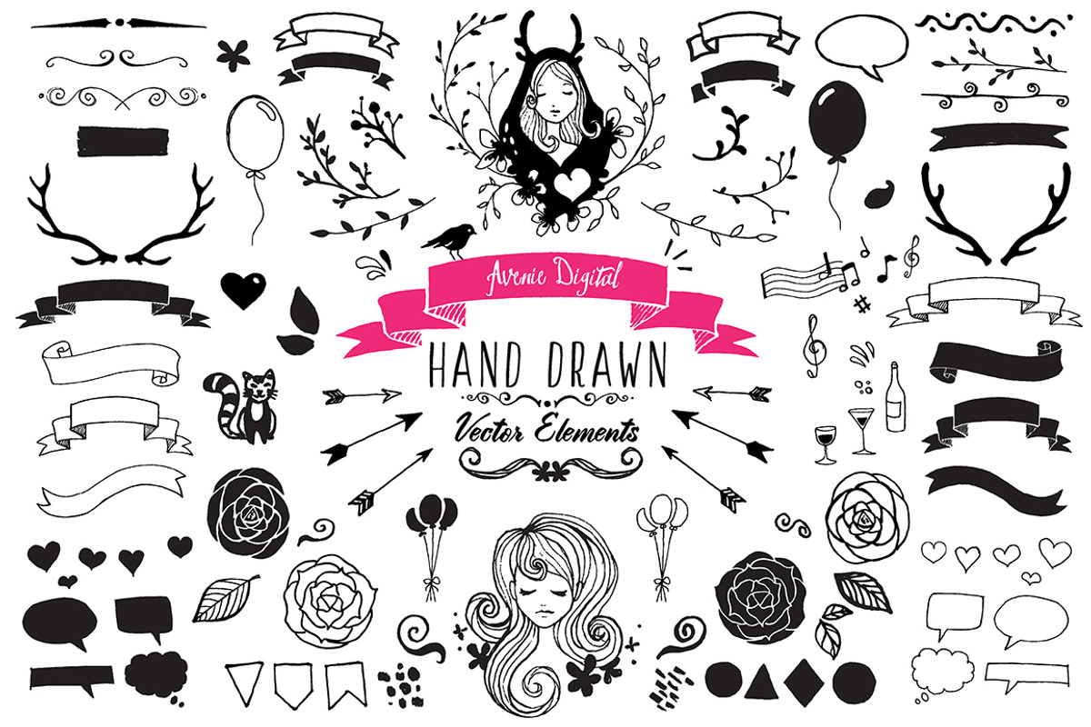 104 Hand Drawn Vector Elements + PNG, an Illustration by Avenie Digital