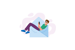 Man using smartphone inside email, a Technology Illustration by pikepicture