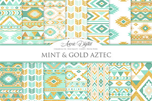 Mint & Gold Boho Seamless Patterns, a Pattern Graphic by Avenie Digital