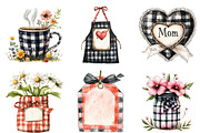 Black Gingham Mother's Day Clipart, an Illustration by Watercolor design (Thumbnail 3 of 5)