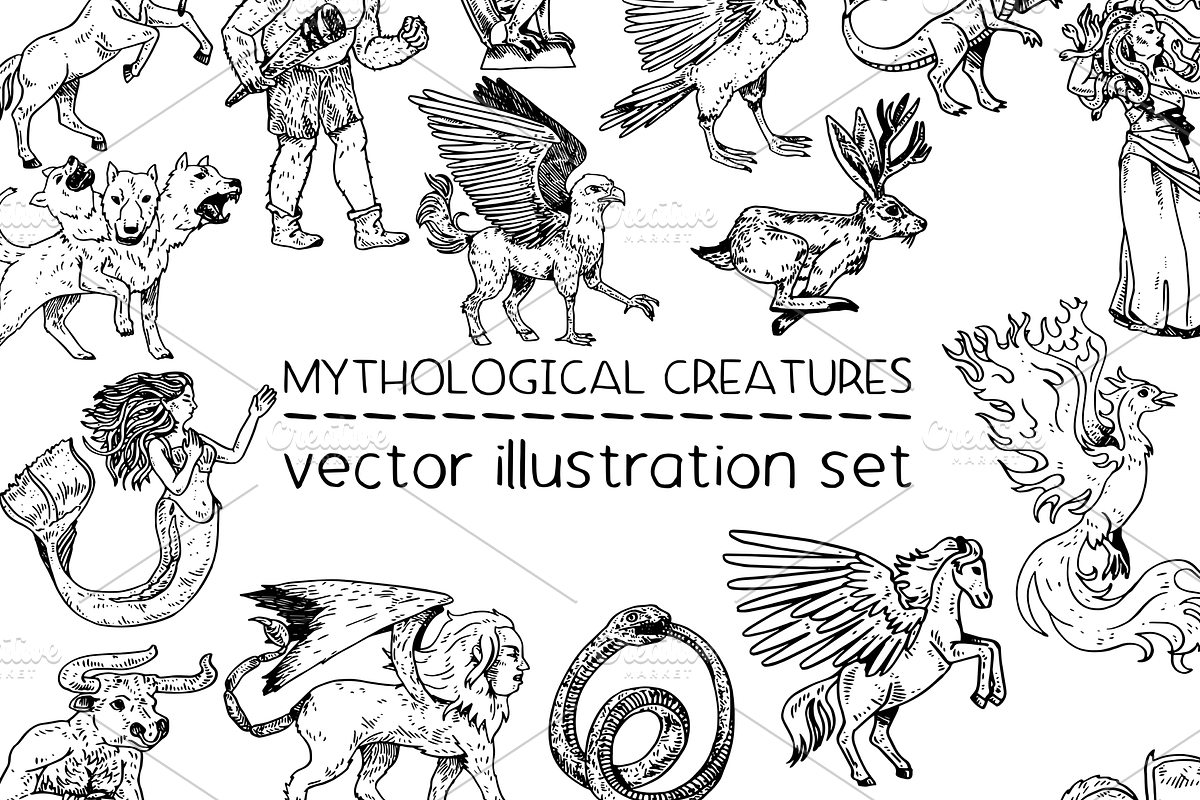 Mythological creatures - vector, an Animal Illustration by Renée from Studio neetje (Photo 1 of 5)