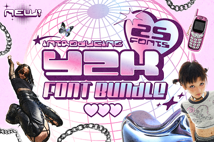 Y2K Font Bundle - 25 Aesthetic Fonts, a Sans Serif Font by HipFonts