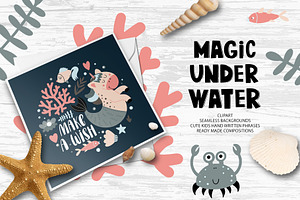 Mermaid-unicorn clipart and patterns