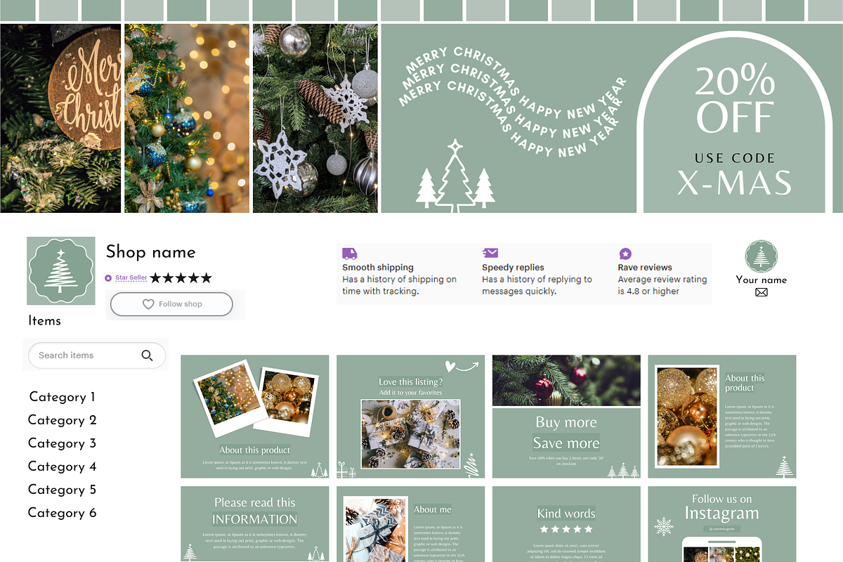 Green Etsy Christmas Templates, a Branding & Logo Template by SunshineStudioBoutique (Photo 12 of 12)